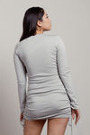 Girl Bye Gray Side Ruched Long Sleeve Bodycon Dress