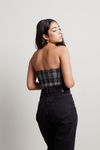 Dionne Green Plaid Strapless Zip Up Tube Crop Top