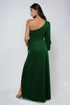Electric Touch One Shoulder Slit Maxi Dress - Green