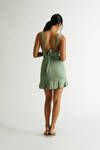 Gonna Outdo You Green Satin Ruffle Dress