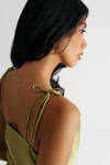 Hestia Green Satin Cowl Neck Tie Strap Slip Dress