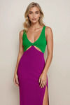 Yareli Plunging Sweater Mini Dress - Green/Purple