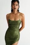Work Things Out Green Sequin Lace-Up Slit Bodycon Dress