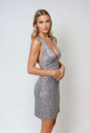 Electric Feel Deep V Sequin Mini Dress - Grey