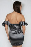 Velour Charm Satin Off Shoulder Mini Dress - Gunmetal