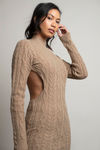 Maurissa Hazelnut Cable Knit Open Back Bodycon Dress