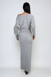Cozy Edge One Shoulder Sweater Maxi Dress - Heather Grey