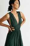 Athena Hunter Green Maxi Side Cutout Slit Maxi Dress