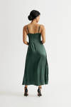 Dance Away Hunter Green Satin Slit Maxi Dress