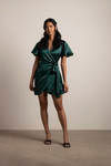 Jazmine Hunter Green Butterfly Sleeves Satin Wrap Dress