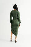 Kentrell Hunter Green Deep V Ruched Bodycon Midi Dress