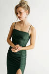 Time To Go Hunter Green Ruched Slit Maxi Dress