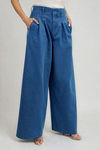Power Move Pleated Wide Leg Pants - Indigo Denim