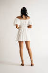 Alison Ivory Puff Sleeve Ruched Skater Mini Dress