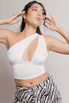 Give It Your All Ivory One Shoulder Cutout Crop Top