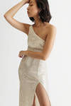 Muna Ivory One Shoulder Sequins Bodycon Slit Maxi Dress
