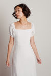 Tilda Ivory Linen Square Neck Slit Midi Dress