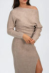 Winter Luxe One Shoulder Sweater Midi Dress - Latte