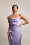 Maddy Lavender Cowl Neck Satin Slip Midi Dress