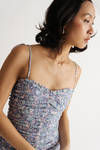Celeste Lavender Multi Floral Shirred Bodycon Midi Dress
