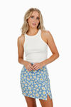 Bloom & Plume Light Blue Floral Slit Mini Skirt