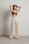 Kickin Back Light Olive Linen Halter Tie Front Crop Top