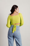 Move On Lime Green Tie Front Crop Top
