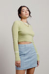 Olsen Lime Green Contrast Long Sleeve Ribbed Crop Sweater