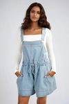On the Go Pocketed Drawstring Romper - LT Denim