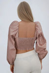 Make them Blush Puff Shoulder Blouse - Mauve