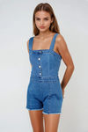 Mood Check Button Down Denim Romper - Midtone Denim
