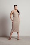 Cold Stares Mocha One Shoulder Cutout Bodycon Midi Dress