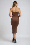 Fall Touch Ribbed Bodycon Midi Dress - Mocha