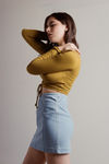 Kassi Moss Tunneled Ruched Long Sleeve Crop Top
