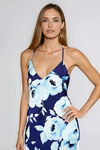 Soft Bloom Floral Satin Maxi Dress - Navy Blue