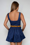 Casual Grace Belted Skater Mini Dress - Navy