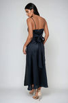 Emmalyn Satin Slit Midi Dress - Navy