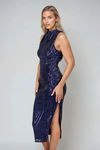 Happy Hour Open Back Sequin Midi Dress - Navy