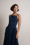 Last Touch Navy Lace-Up Maxi Dress