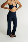 See You Around Navy Ribbed Halter Crop Top And Pants Set