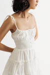 Evaline Off White Smocked Babydoll Ruffled Dress