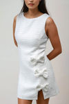 Golden Like Daylight Tweed Bow Mini Dress - Off White