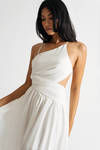 On A Journey Off White Asymmetrical Backless Maxi Dress