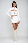 Run The Show Bolero Crop Top and Mini Skirt Set - Off White