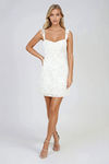 Sweetheart Muse Ruffle Lace Up Back Mini Dress - Off White