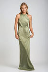Catch You Staring Satin Open Back Maxi Dress - Olive