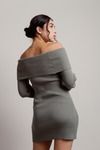 Chentelle Olive Balloon Sleeve Off Shoulder Sweater Dress