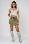 Mood Lifter Belted Mini Skirt - Olive