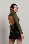 Olio Olive Backless Tie Back Long Sleeve Crop Top