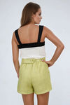Cool Intentions Belted Tweed Shorts - Pale Lime